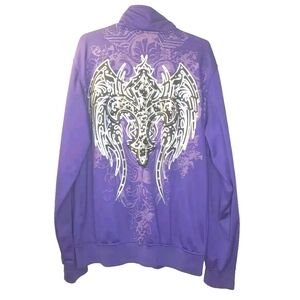 Bling Fame Track Jacket Adult 2X Angel Wings Cross Royal Purple Vintage Y2k